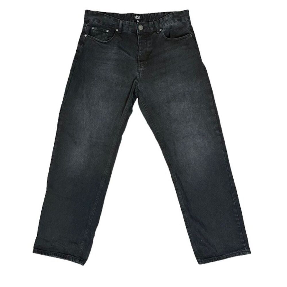 BoohooMAN Men's Black Denim Jeans Button Fly Dark‎ StoneWash Size 36